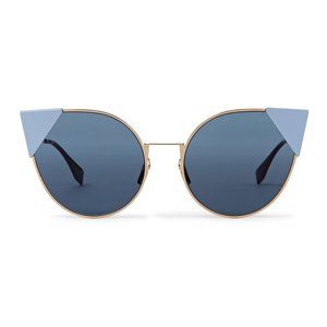 NEW FENDI CAT EYE BLUE &GOLD-TONE ROUND SUNGLASSES